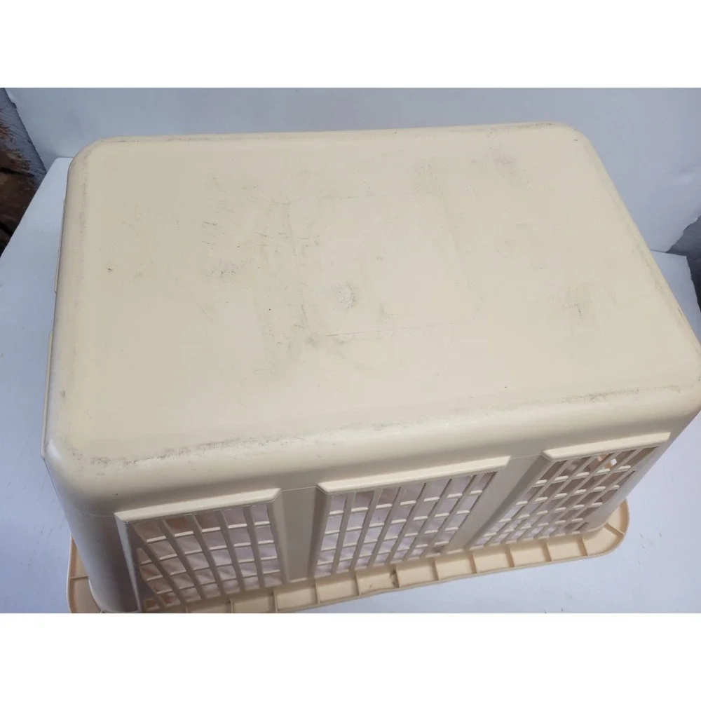 Vintage Cream Plastic Laundry Basket Rectangular Ventilated Storage Bin 23x17x10